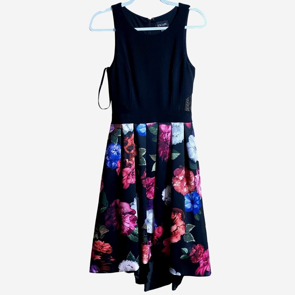 Xscape Women's Dress Size 6 Black Sheer Pink Floral Hi Lo Skirt Sleeveless - Picture 6 of 6